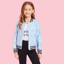 Shein Girls Zip Up Floral Print Bomber Jacket