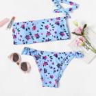 Shein Calico Print Frill Detail Bikini Set With Choker