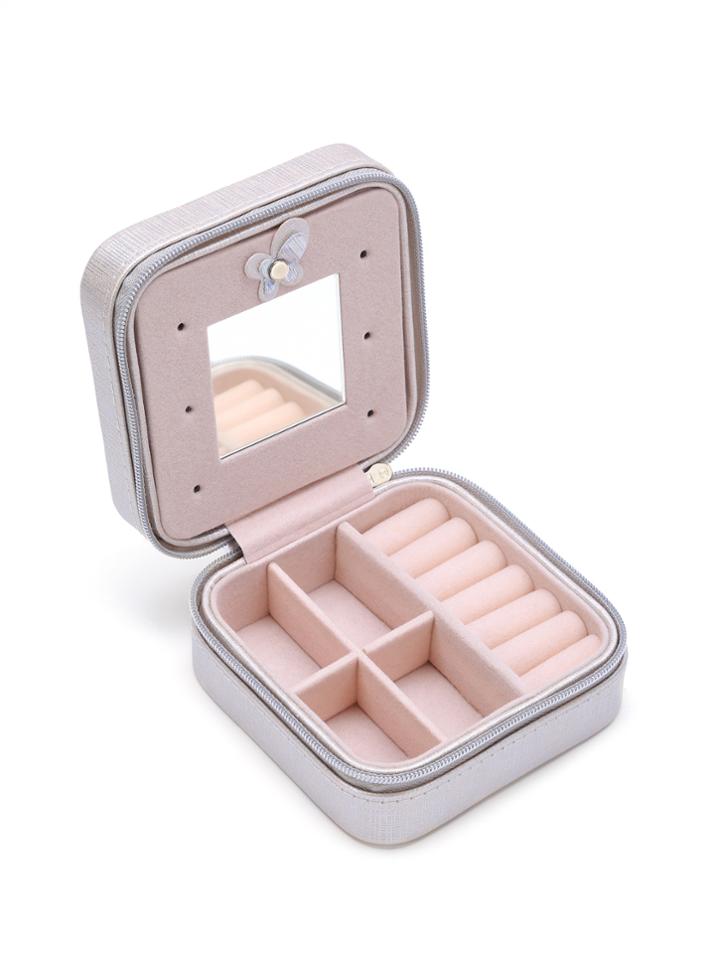 Shein Silver Zip Around Square Makeup Case