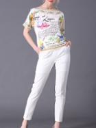 Shein Multicolor Vintage Print Top With Pockets Pants