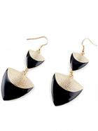 Shein Black Gemstone Gold Triangle Dangle Earrings