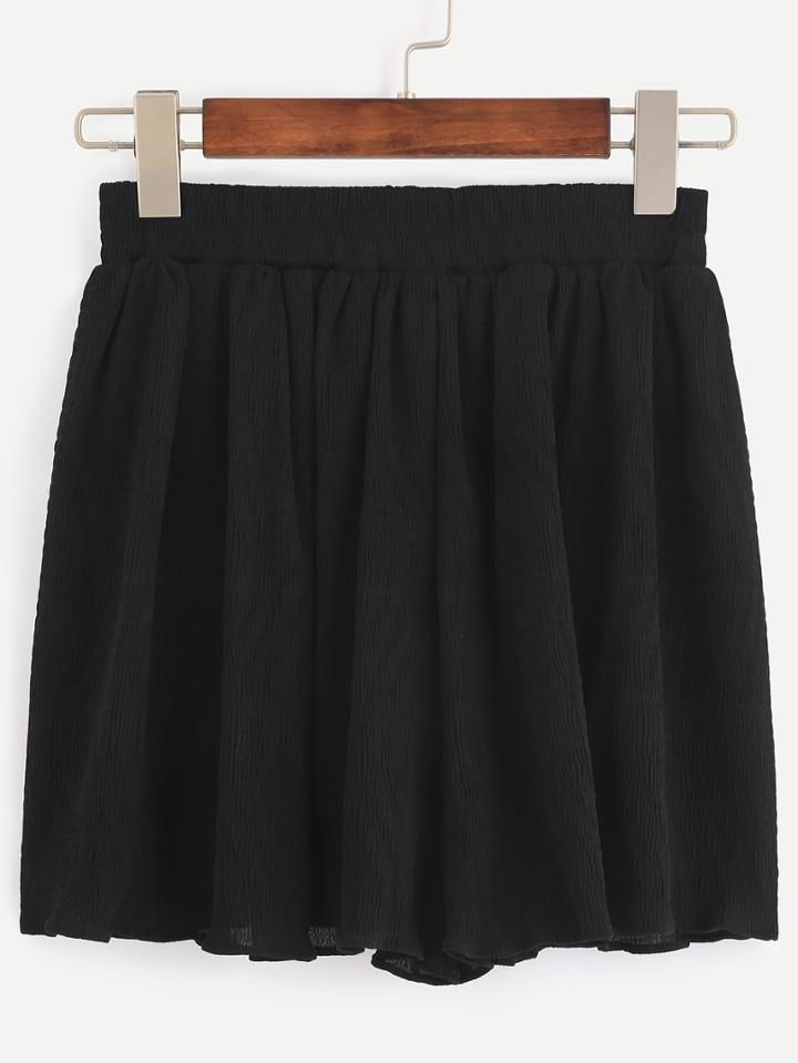 Shein Black Elastic Waist Chiffon Shorts