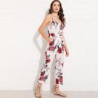 Shein Floral Print Wrap Cami Jumpsuit