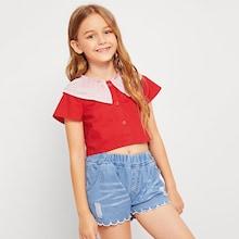 Shein Girls Frill Neckline Button Front Blouse