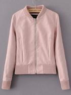 Shein Pink Stand Collar Zipper Crop Jacket