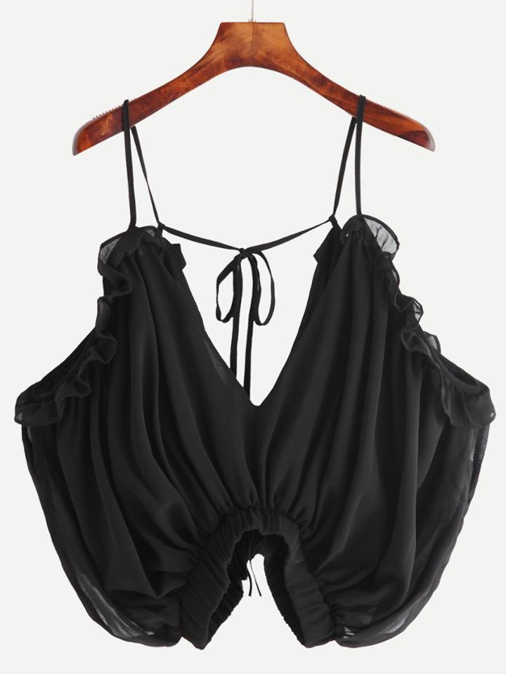 Shein Black Double V Neck Ruffle Cami Top