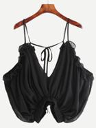 Shein Black Double V Neck Ruffle Cami Top