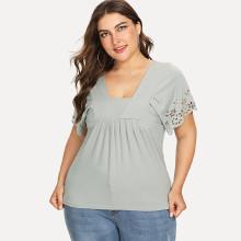Shein Plus Pleat Detail Laser Cut Smock Top