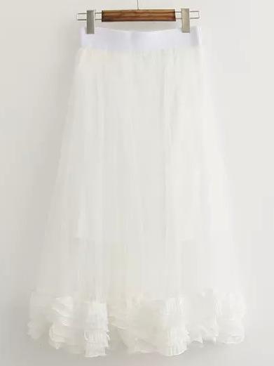 Shein White Sheer Mesh Ruffle Skirt
