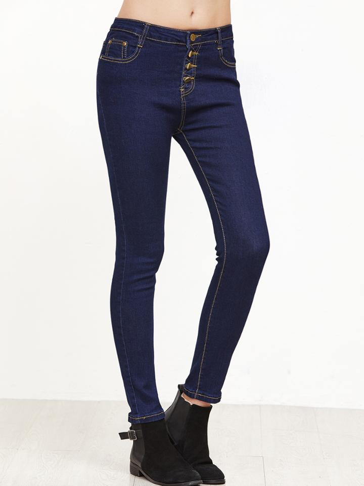 Shein Blue Single Breasted Denim Pants