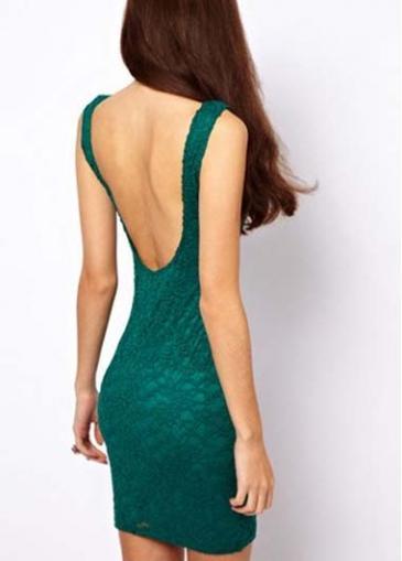 Rosewe Hot Sale Open Back Sleeveless Lace Dress Green