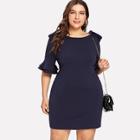 Shein Plus Solid Ruffle Sleeve Dress