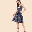 Shein Dot Print Contrast Neck Dress