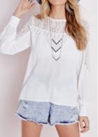 Rosewe Round Neck Lace Splicing Long Sleeve Blouse
