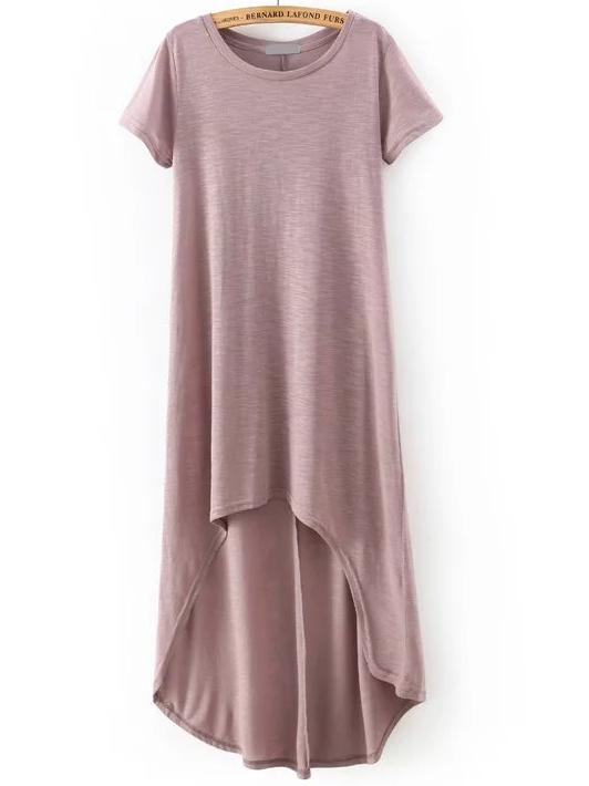 Shein Pink Crew Neck Short Sleeve High Low Dress