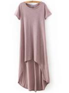 Shein Pink Crew Neck Short Sleeve High Low Dress
