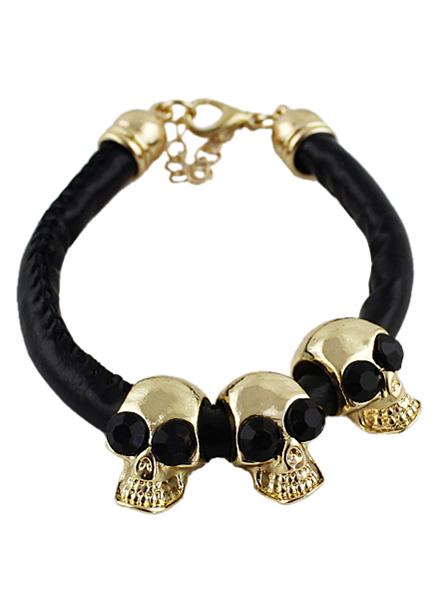 Shein Black Gemstone Gold Skull Bracelet