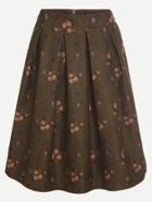 Shein Army Green Floral Print Pleated Skirt
