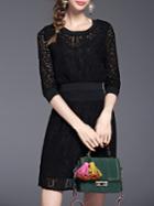 Shein Black Crew Neck Sheer Top With Lace Skirt