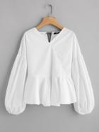 Shein Surplice Front Tie Back Lantern Sleeve Peplum Top