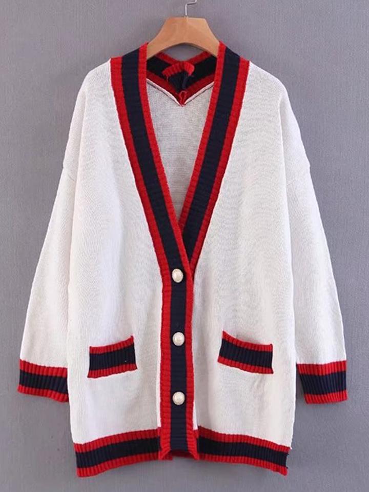 Shein Contrast Binding Drop Shoulder Cardigan