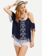 Shein Cold Shoulder Embroidery Fringe Top