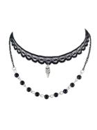 Shein Black Color Double Layers Lace Beads Chain Choker