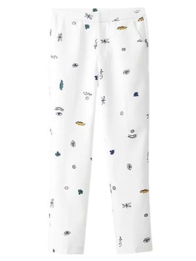 Shein White Pockets Skinny Print Pants