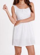 Rosewe Vogue Sleeveless Round Neck Solid White Mini Dress