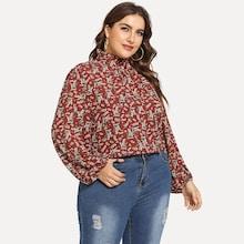 Shein Plus Frill Neck Floral Blouse