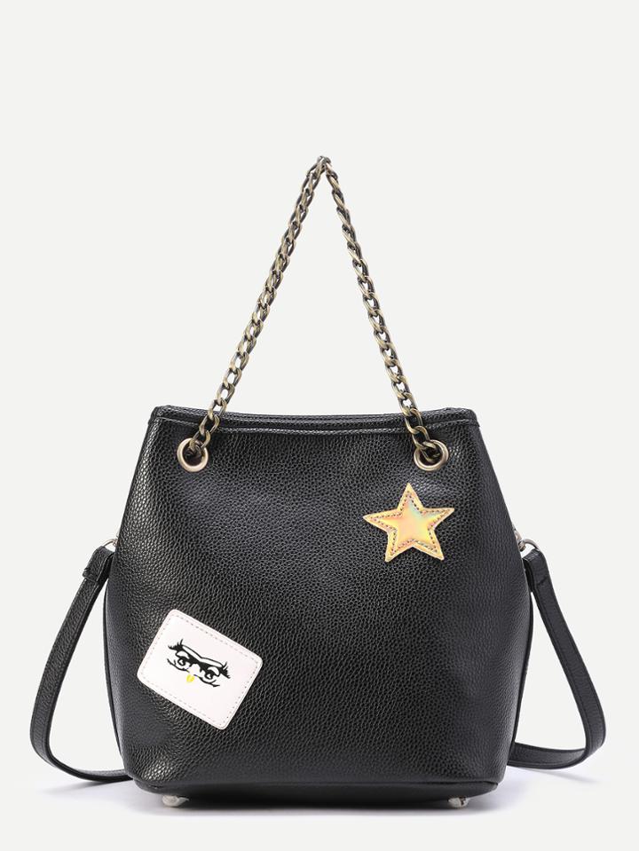 Shein Star Patch Pu Shoulder Bag With Chain