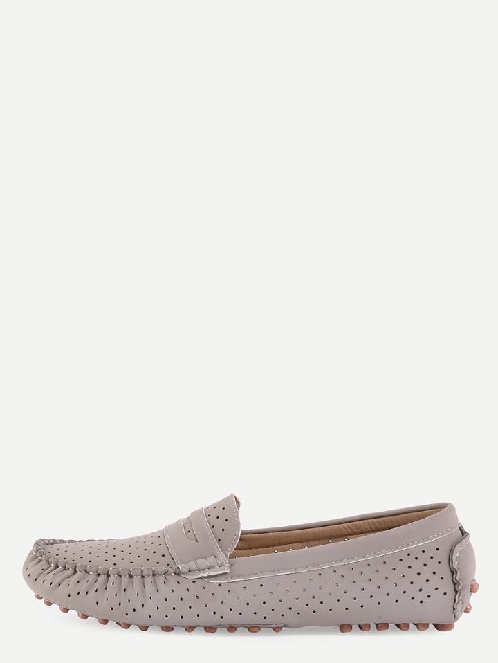 Shein Faux Leather Eyelet Loafers - Grey