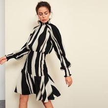 Shein Shirred Panel Striped Dress
