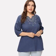 Shein Plus Graphic Embroidered Longline Top