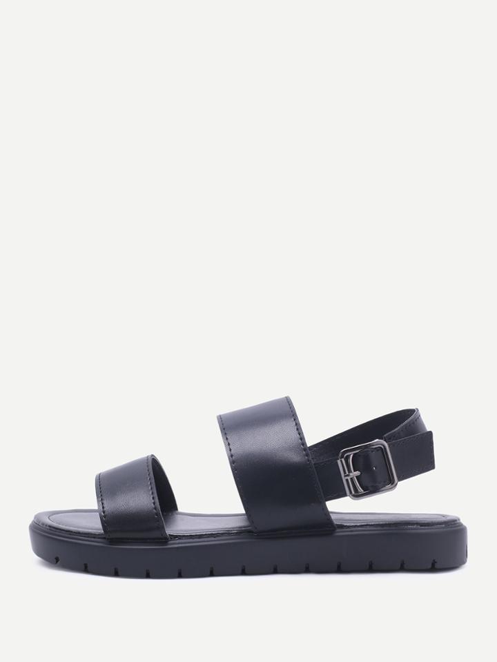 Shein Black Strap Pu Flat Sandals