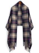 Shein Royal Blue And Apricot Plaid Fringe Shawl Scarf