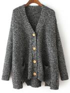 Shein Grey V Neck Pockets Buttons Coat Sweater