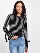 Shein Bow Tie Bell Cuff Striped Tee