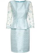 Shein Blue Contrast Gauze Embroidered Ruffle Jacquard Dress