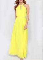 Rosewe Sleeveless Keyhole Neckline Yellow Maxi Dress