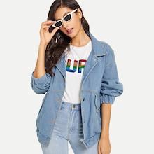 Shein Drop Shoulder Patched Denim Jacket