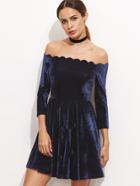 Shein Off Shoulder Scallop Velvet Dress