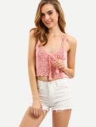 Shein Pink Spaghettic Strap Tie Neck Knit Cropped Cami Top