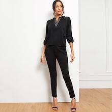 Shein Button Back Blouse & Elastic Waist Pants