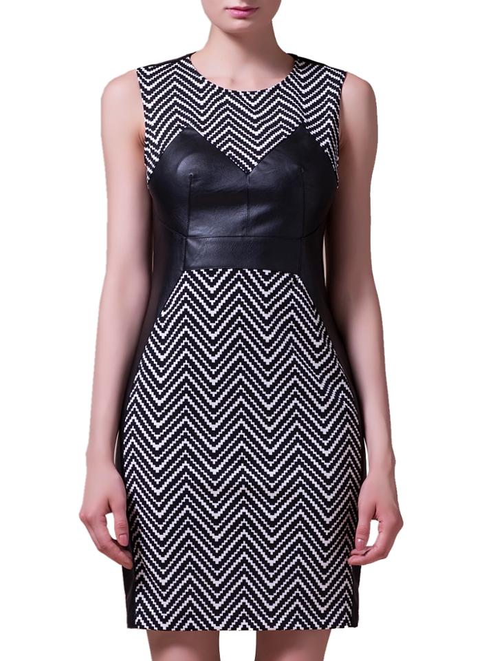 Shein Black Contrast Pu Zag Sheath Dress