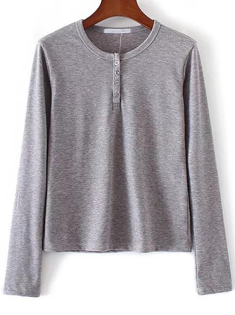 Shein Grey Round Neck Button Knitwear