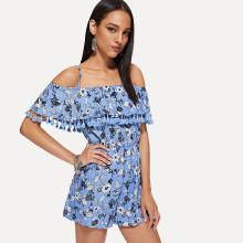 Shein Flounce Embellished Tassel Hem Floral Cami Jumpsuit