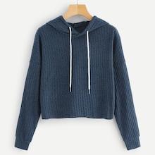Shein Drop Shoulder Drawstring Ribbed Hoodie