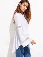 Shein White Bell Sleeve High Low Mesh Insert Top