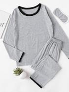 Shein Contrast Edge Pullover And Pants Pajama Set With Eyeshade